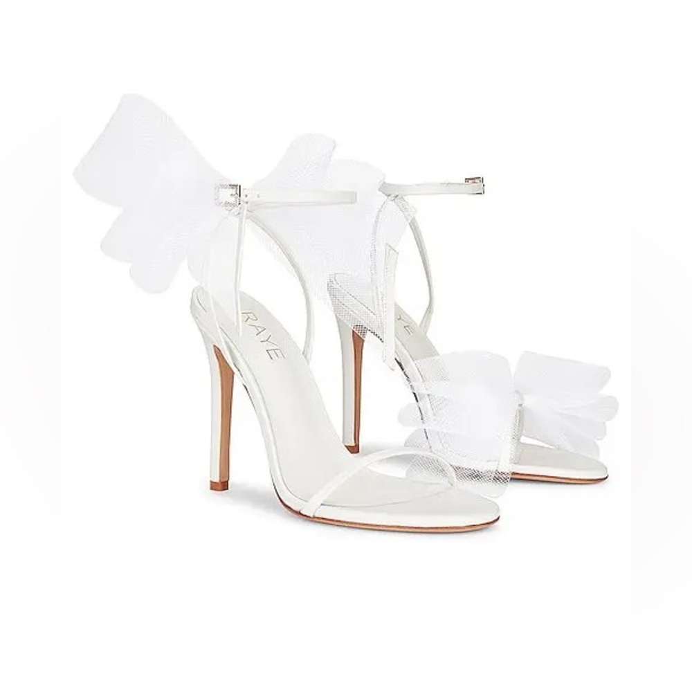 RAYE White Mesh Butterfly Ankle-Strap Stilettos